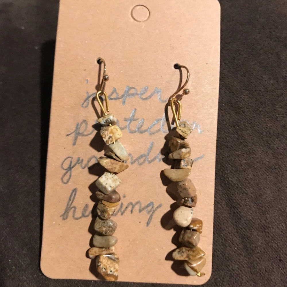 Natural Picture Jasper Stone Dangle Earrings